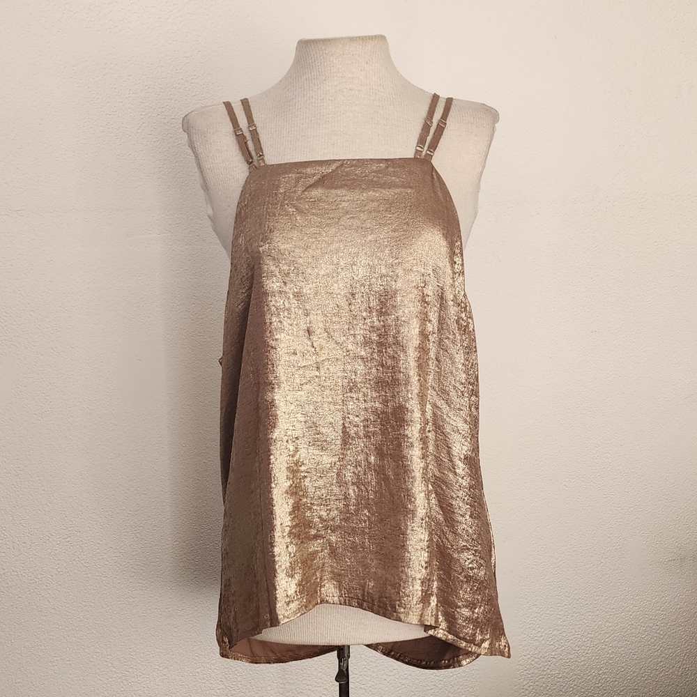 Shein Halter Curve Draped Back Foil Sleeveless Top Gold Plus Size 2X - Picture 12 of 14